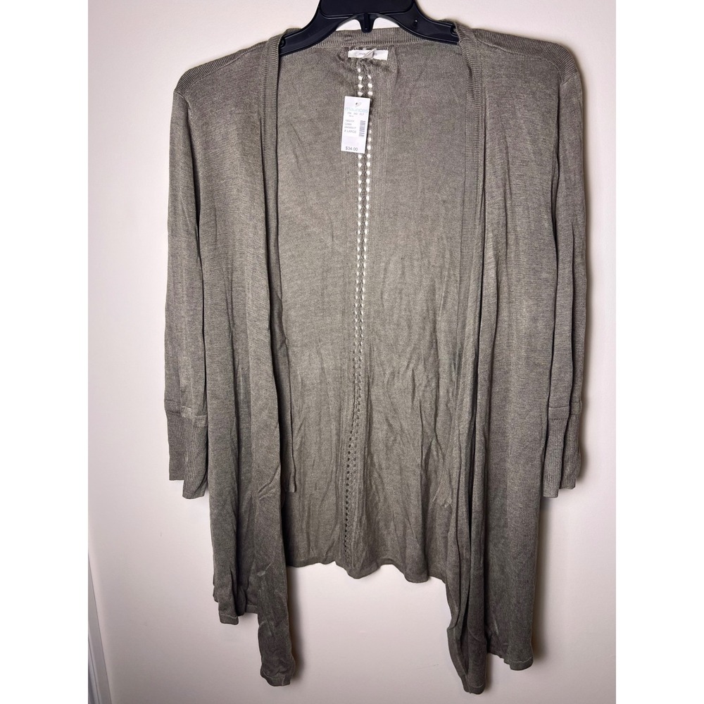 Maurices Womens‎ XL Olive Grey Open Front Pointelle Back Cardigan Sweater NWT